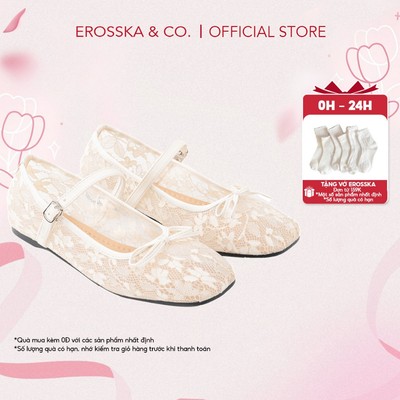 EROSSKA [FORM 1.5] - Giày nữ ballet core lưới quai ngang phối nơ màu trắng kiểu dáng basic màu kem  - EL085