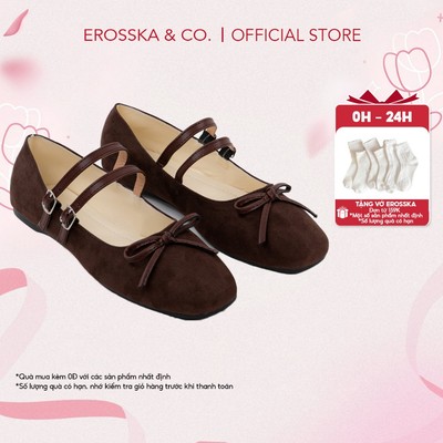 Erosska - Giày búp bê chấm bi kiểu dáng balletcore hottrend màu đen chấm bi - EL086