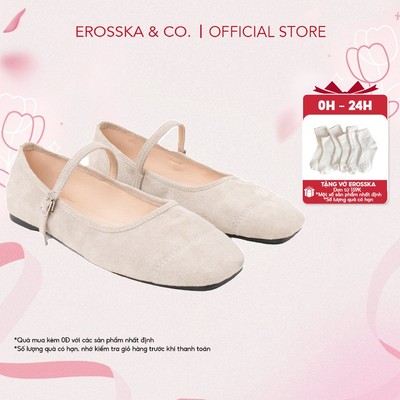 Erosska- Giày búp bê nữ quai ngang phối khóa basic cao 1cm màu xám kem - EL094