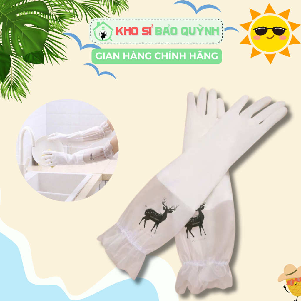 Găng Tay Rửa Bát Cao Su Loại Dài Chất Liệu Cao Su Siêu Dai Có Chun Chống Tuột Bảo Vệ Đôi Tay An Toàn