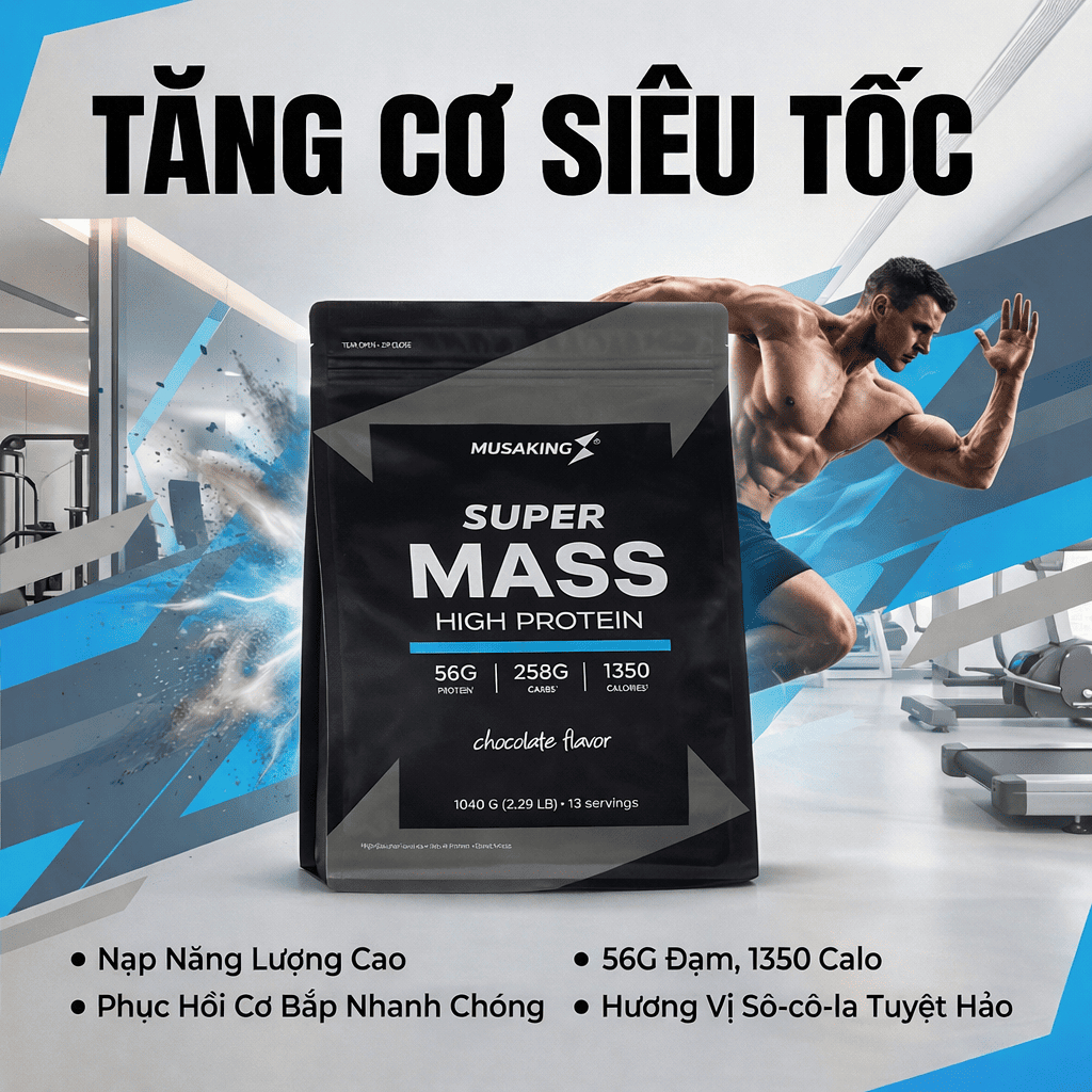 Túi SUPER MASS HIGH PROTEIN MUSAKING 1040g – Mass Gainer, Sữa Tăng Cân Cho Người Gầy