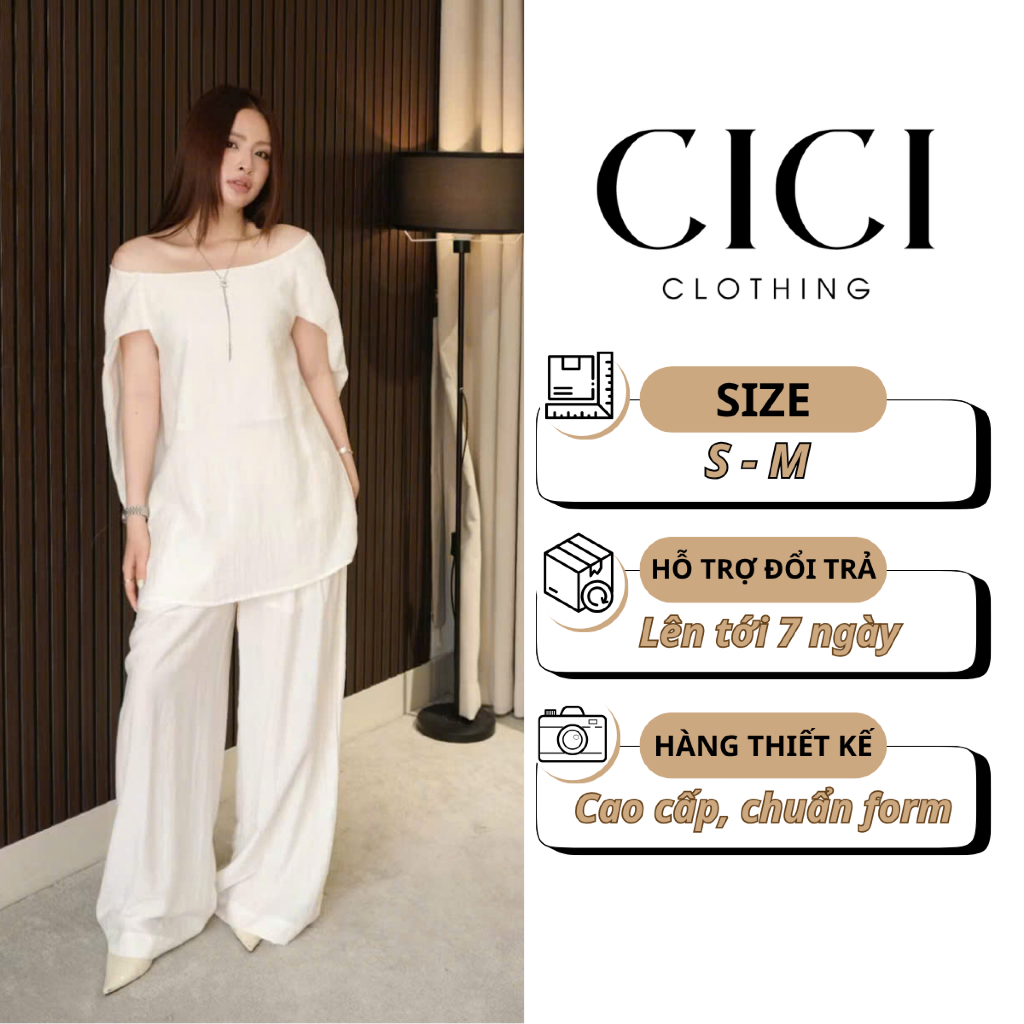 Set Bộ Áo Form Dài và Quần Suông Ống Rộng Chất Đũi Phong Cách Hàn Quốc - CiCi Clothing [M96]
