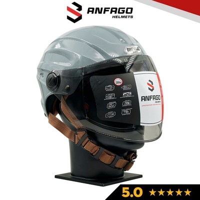Nón bảo hiểm nửa đầu kính dài đen Anfago,kiểu dáng gù thể thao, an toàn size vòng đầu 55-59 cm