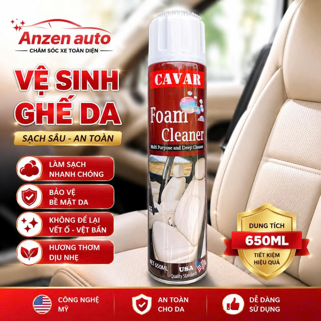 [ SẠCH NHƯ MỚI + KHĂN] Chai xịt tẩy ghế Sofa da, Nỉ - Vệ sinh đồ da,trần nỉ nội thất xe ô tô - Foam 