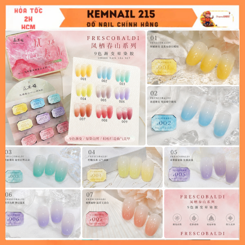 Set gel dặm ombregel  tone paster Frescobaldi chất mịn mướt đa năng dặm ombre vẽ chà tráng gương