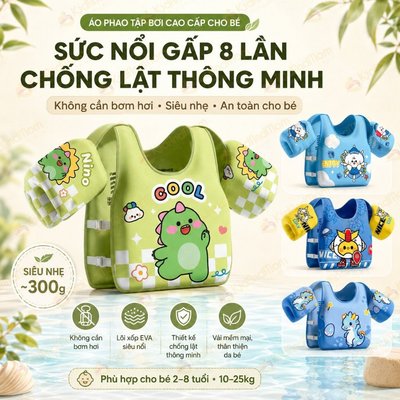 Áo Phao Tay Bơi Cho Bé Tập bơi , đi biển an toàn, áo phao cứu hộ tay ngắn có khoá an toàn KidAndMom