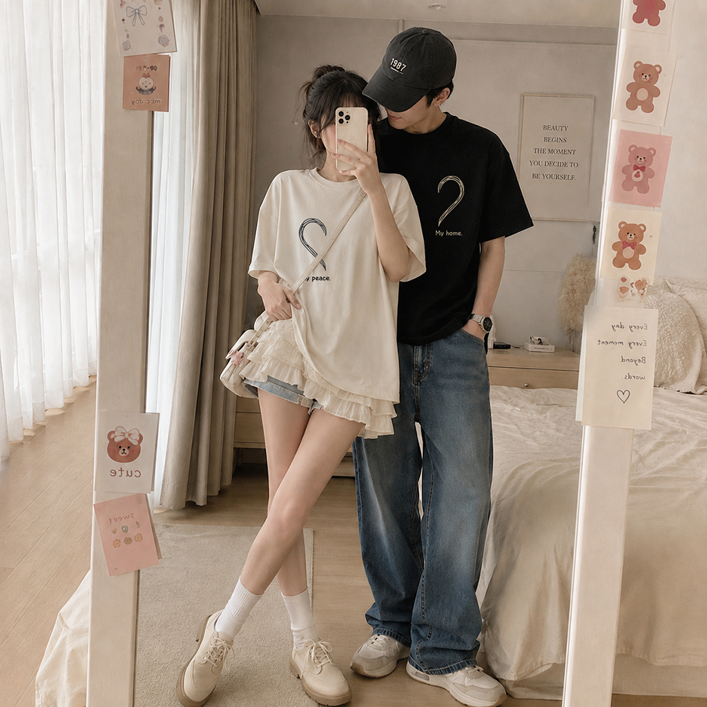 Áo Thun Đôi Nam Nữ Print MY Peace - My Home Form Oversize Cotton  250gsm Local Brand Style Hàn Quốc
