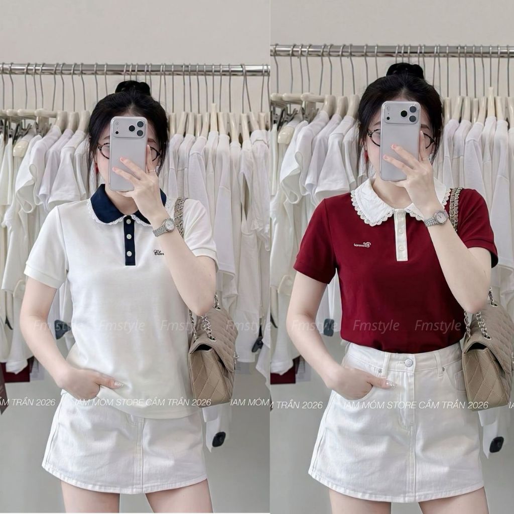 Áo Polo Nữ FMSTYLE  Basic pha màu viền ren From chuẩn siêu xinh  26040289