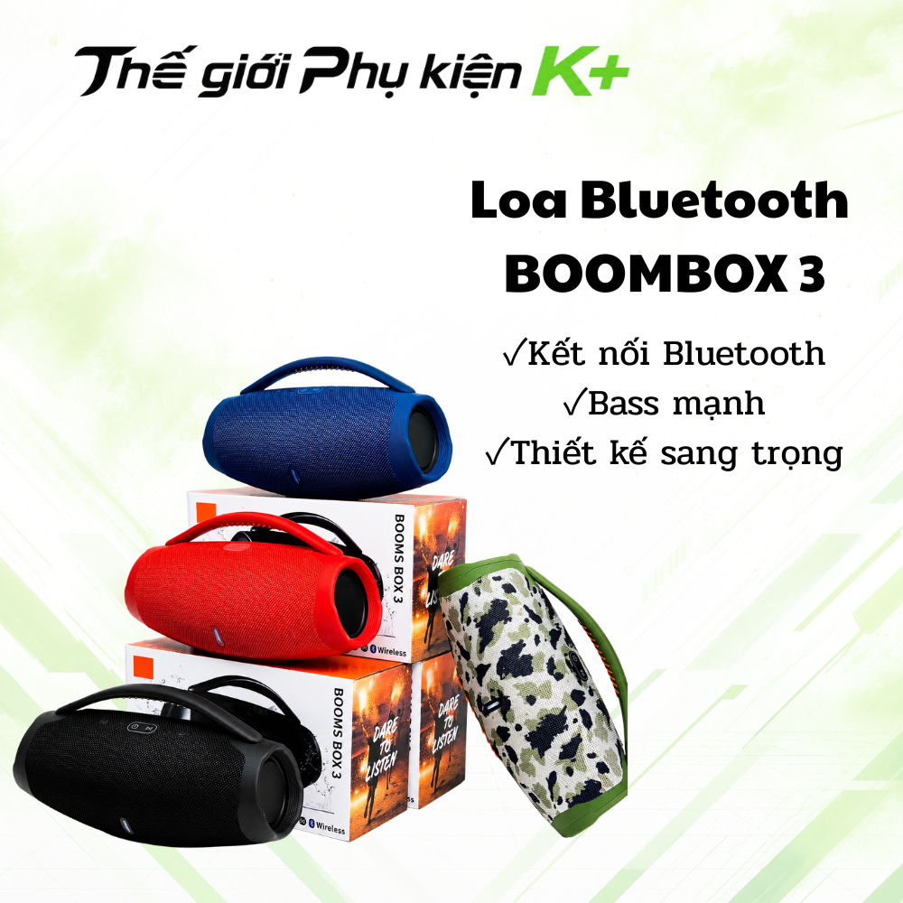 Loa Bluetooth Boombox 3 Công Suất Lớn 60W bass cực hay pin 10h chống nước IPX7 hỗ trợ USB AUX TF