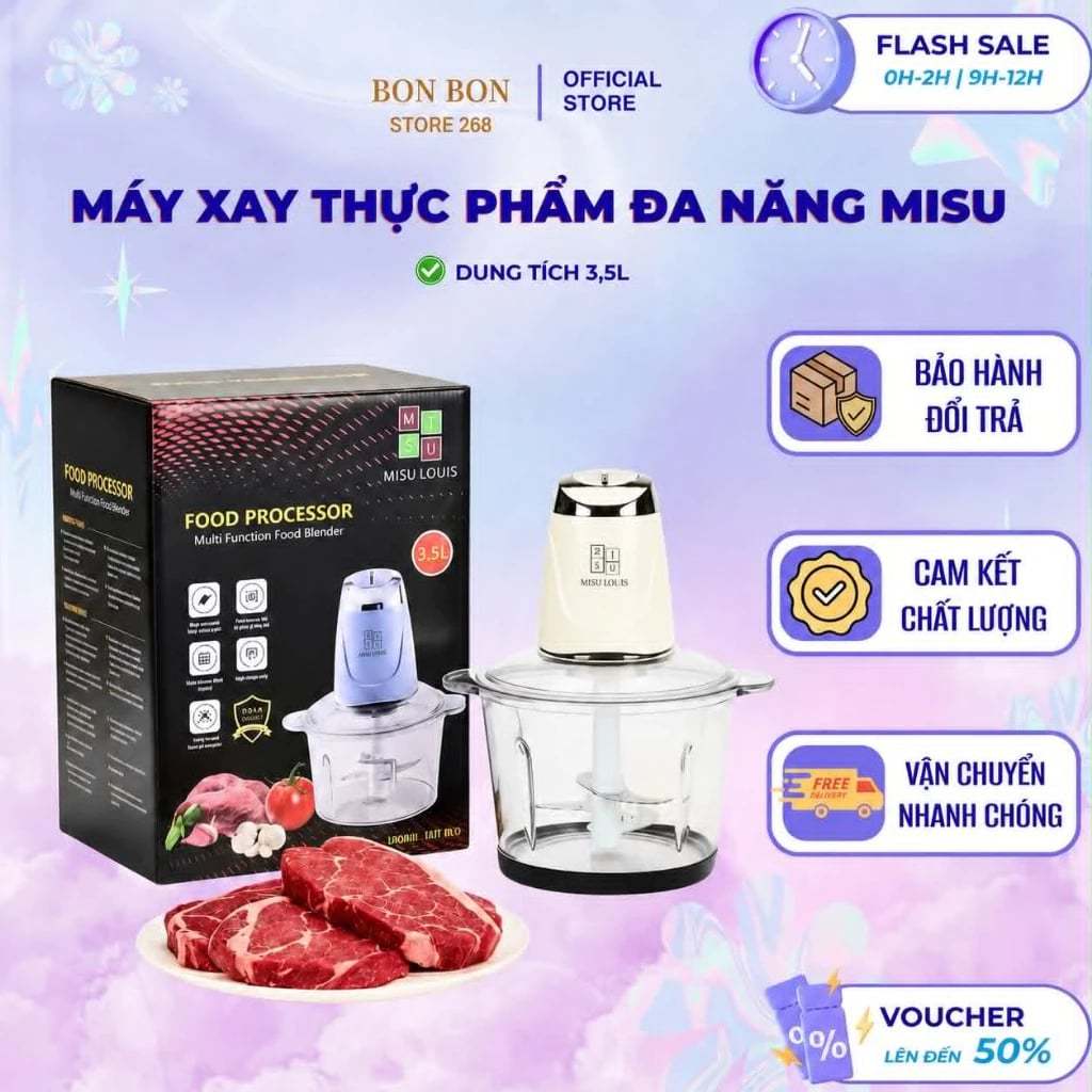 Máy Xay Thực Phẩm Đa Năng Cối Thuỷ Tinh, Xay Thịt Misu Louis Công Suất Lớn , Dung Tích 3.5L
