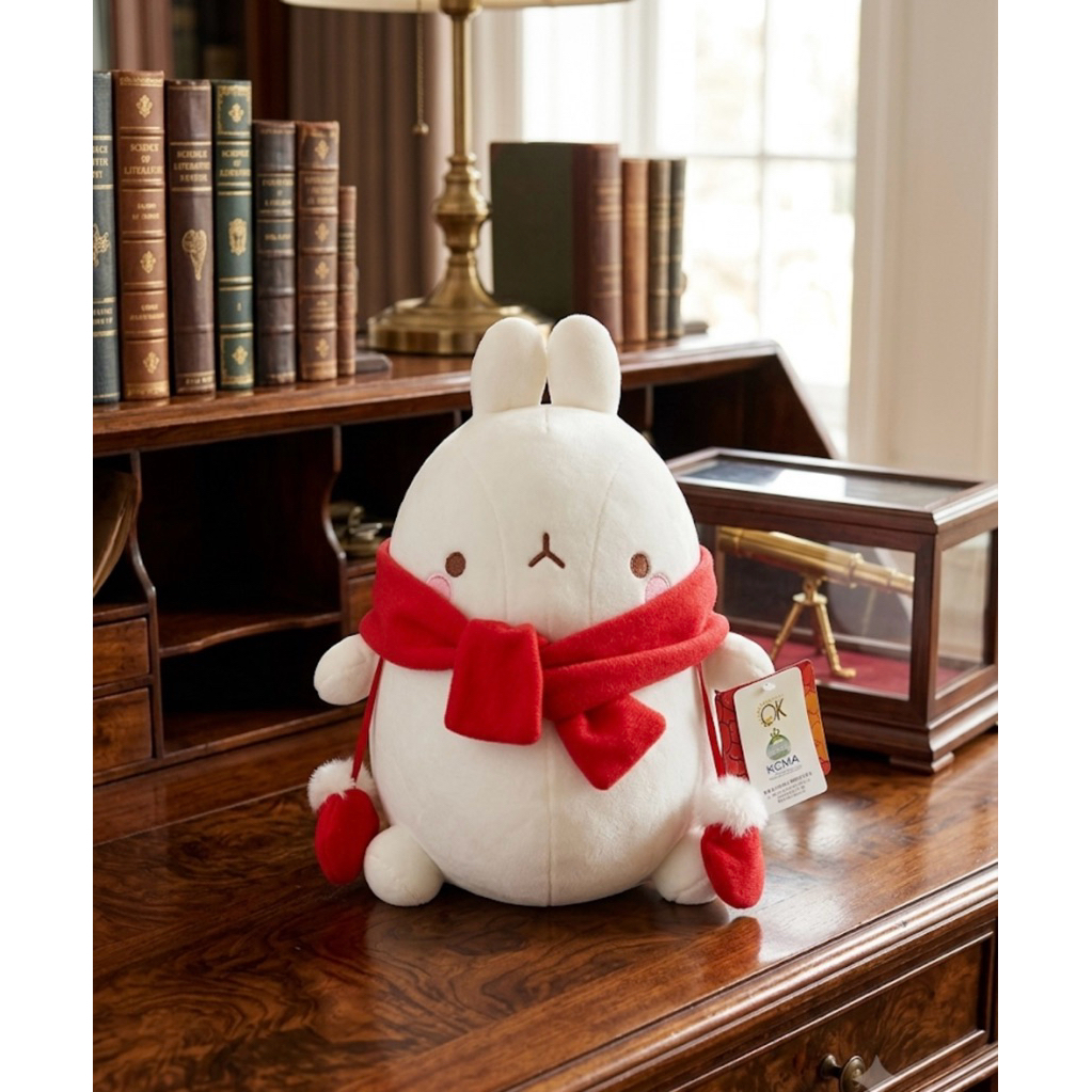 Gấu chính hãng- Thỏ Molang hạnh phúc 25cm, Molang quàng khăn găng tay dễ thương, đầy đủ tag mác new(