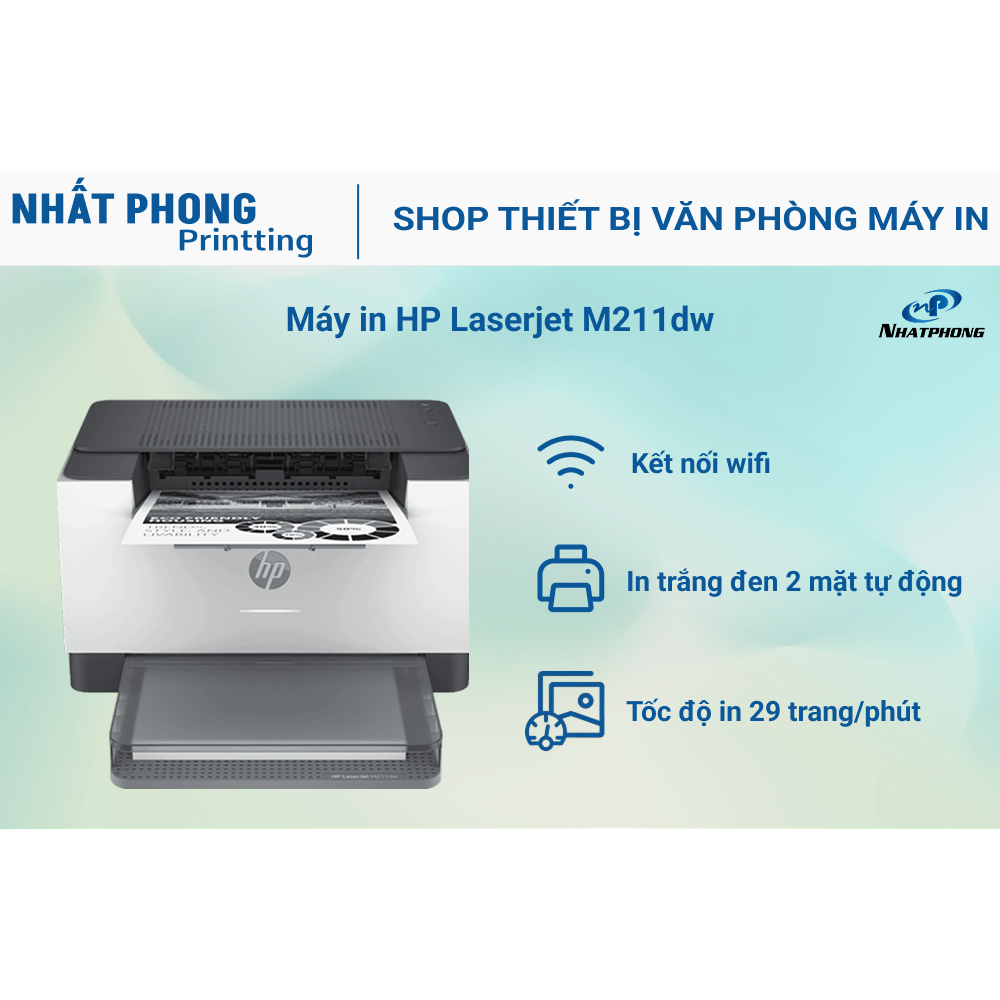 Máy in HP Laser trắng đen LaserJet M211dw (9YF83A) (In đảo mặt, A4, USB, LAN, WIFI)