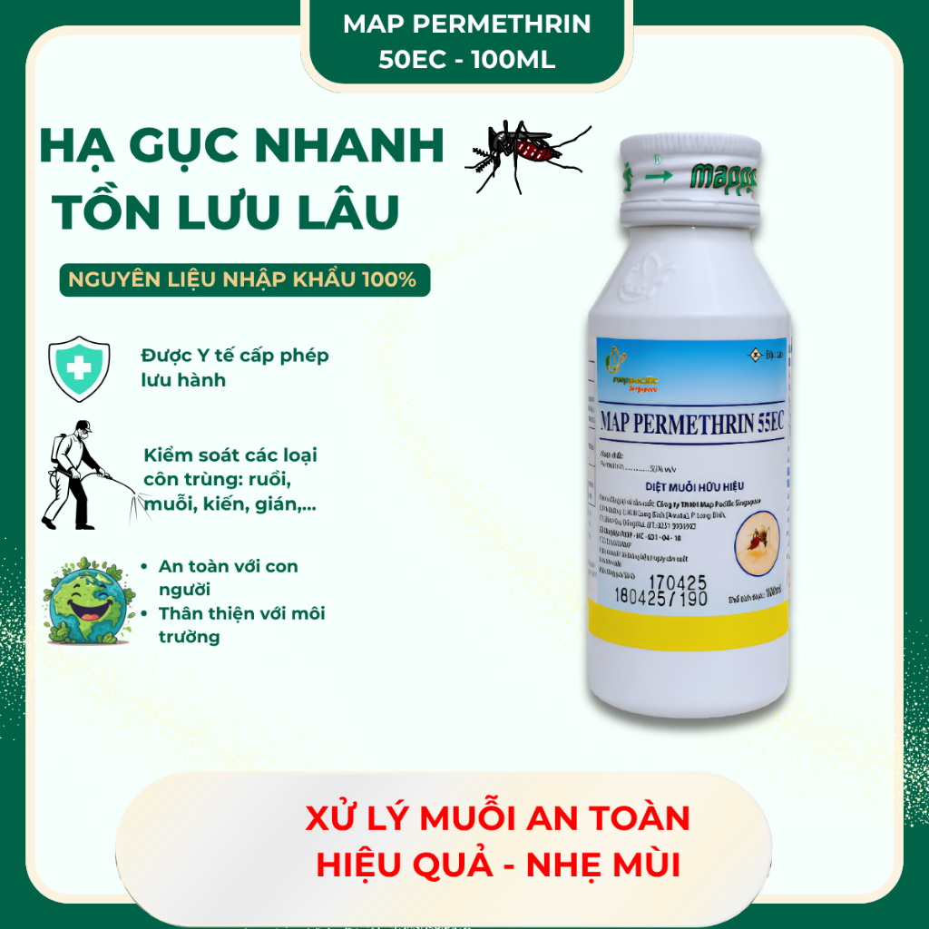Map permethrin 55ec chai 100ml – Dung dịch kiểm soát và xử lý muỗi, côn trùng gây hại