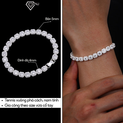 Lắc tay bạc nam tennis mặt vuông bản 5mm đính đá cao cấp LTA0209 - Trang Sức TNJ