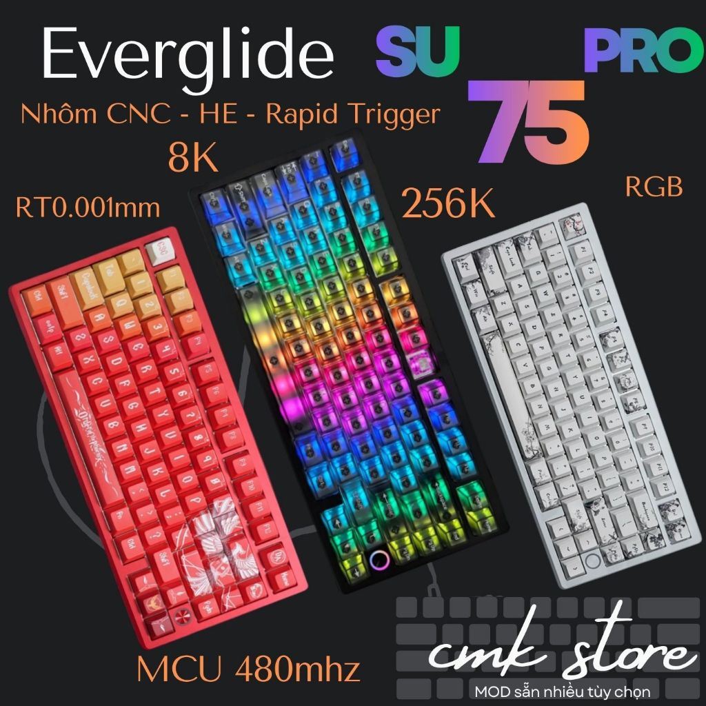 Bàn Phím Cơ Gaming - Everglide SU75 Pro HE - Nhôm CNC - Rapid Trigger 8K -256k - Có tạ đáy - KIT Cus
