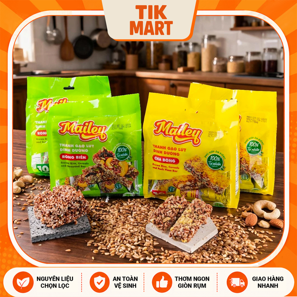 Combo Thanh Gạo Lứt Dinh Dưỡng Vị Chà Bông & Rong Biển Mailey Gói 10 Thanh Đồ ăn vặt snack ngon