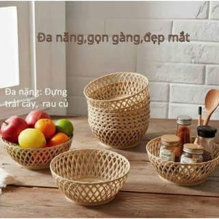 Combo 5 Rổ tròn mây nhựa 3 size việt nhật đựng rau sống, hoa quả xinh xắn, rổ rau sống đan mây