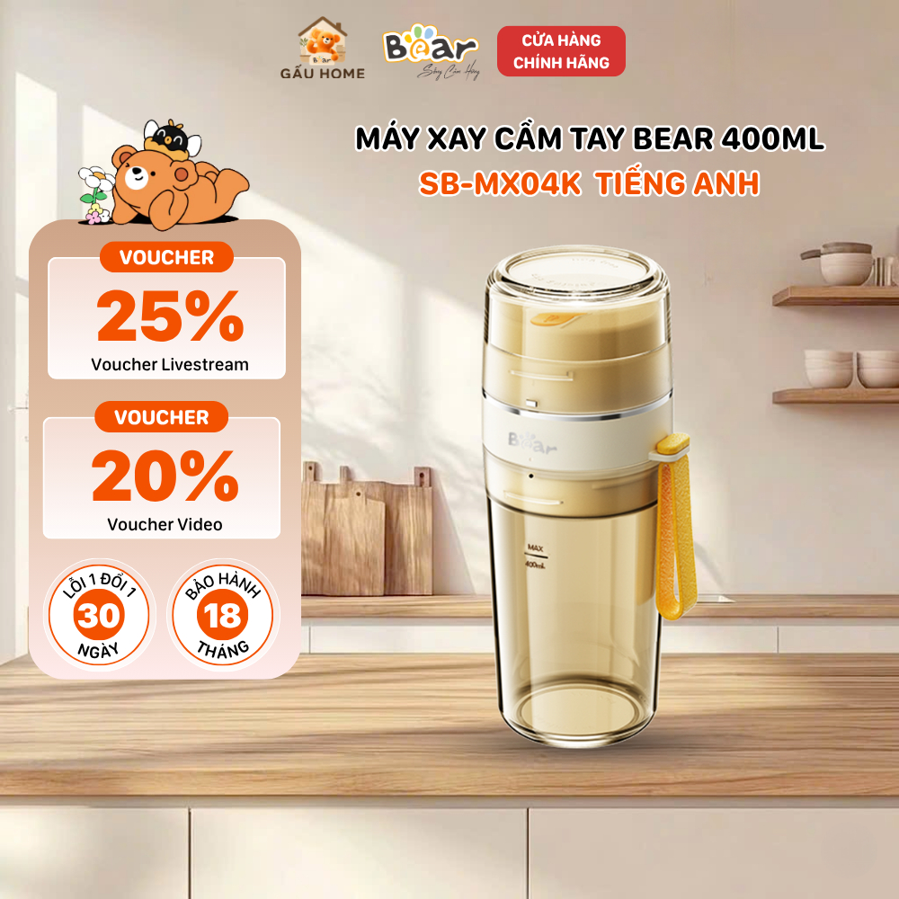 Máy Xay Sinh Tố Cầm Tay Bear 400ml Xay Trái Cây Rau Củ Mini Tích Điện Làm Nước Ép SB-MX04K