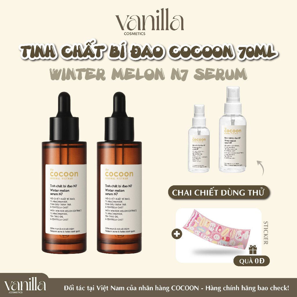 Tinh chất bí đao cocoon Winter melon N7 Serum 70ml Vanilla Cosmetics