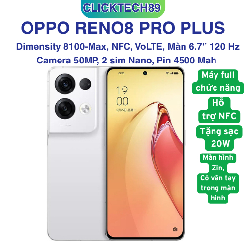 Điện thoại Reno8 Pro Plus 5G NFC VoLTE RAM 12GB 256GB Dimensity 8100 Max Màn Hình AMOLED 120Hz 80W