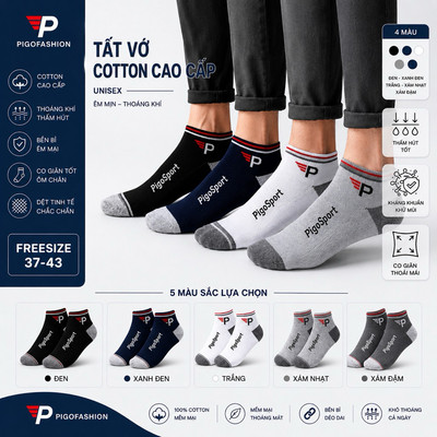 Vớ nam cổ ngắn thoáng mát, hút ẩm tốt hạn chế mùi VN02 PigoFashion màu ngẫu nhiên ( 1 đôi )