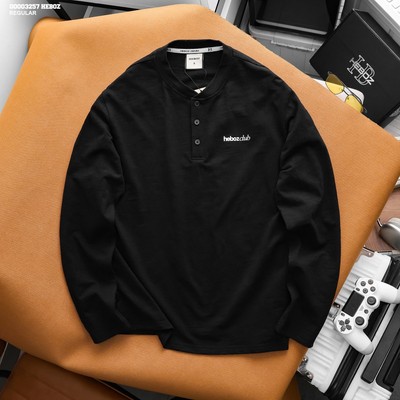 [FORM RỘNG] Áo thun nam dài tay HEBOZ henley club 2M cotton xước mỏng nhẹ siêu mát - 00003257