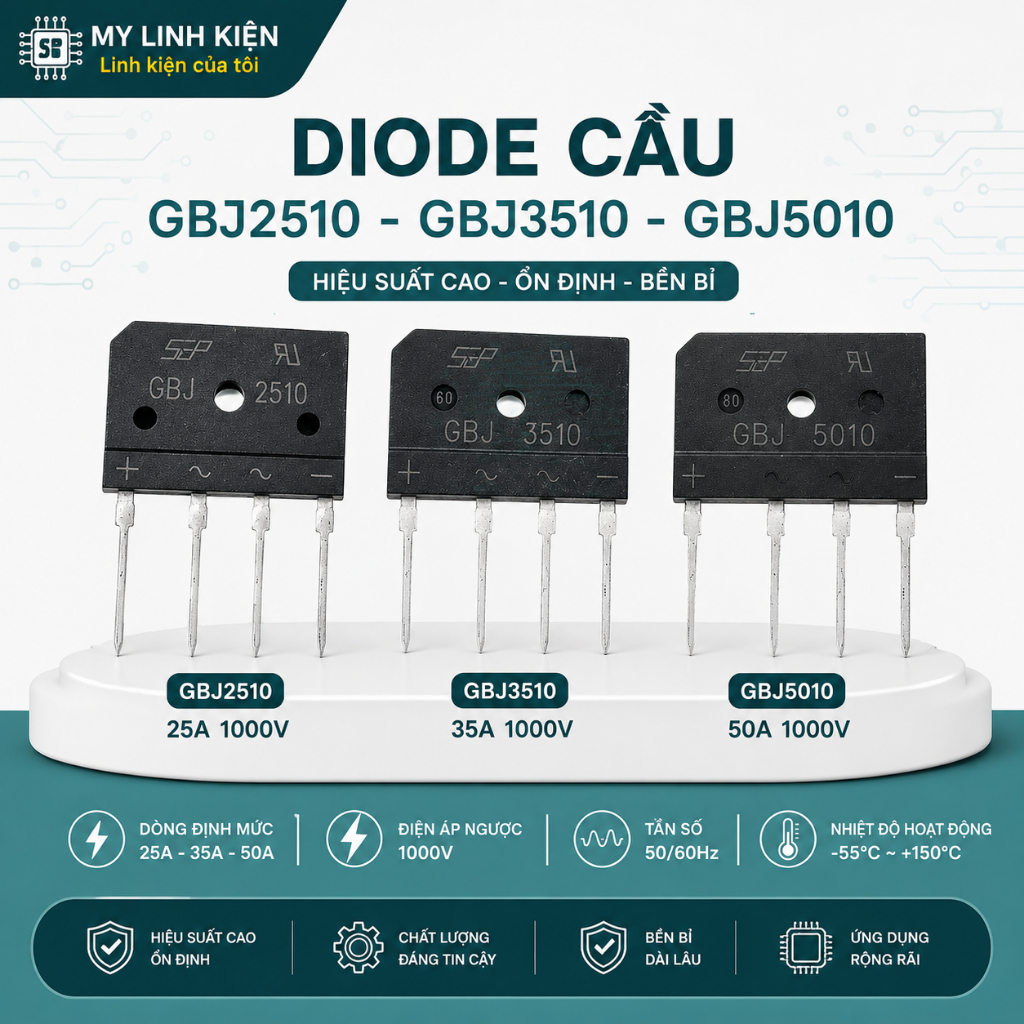 Diode cầu GBJ2510 GBJ3510 GBJ5010 mới hàng chính hãng SEB