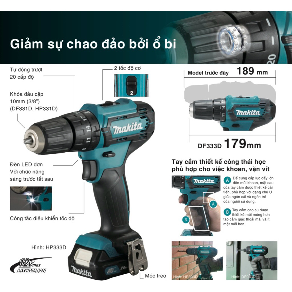 HP333DSYE MÁY KHOAN BÚA VÀ VẶN VÍT DÙNG PIN(12V MAX)