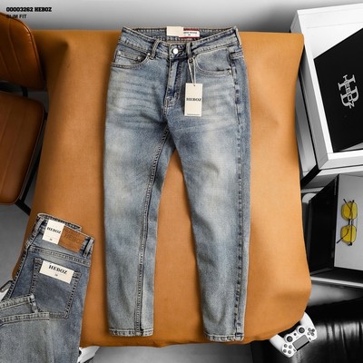 Quần jean nam HEBOZ dáng slim trơn D28 denim co giãn tốt, bền màu, chuẩn phom - 00003262