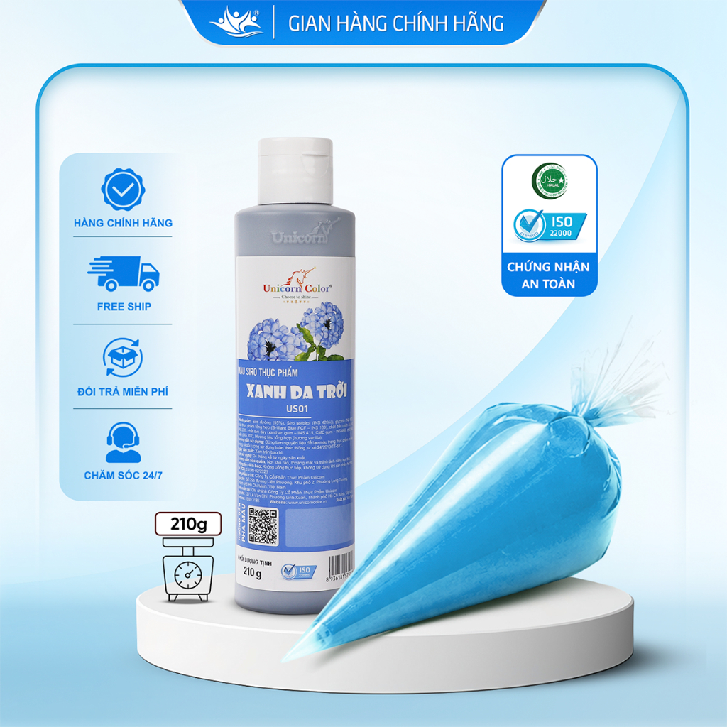 Màu Siro Thực Phẩm Xanh Da Trời Unicorn Color, Màu Làm Bánh Không Đắng 210g - Unicorn Color 210g