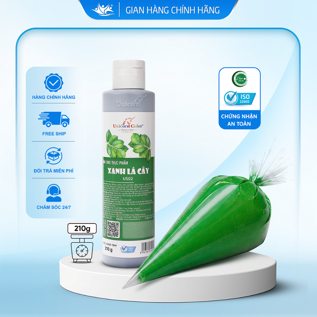 Màu Siro Thực Phẩm Xanh Lá Cây Unicorn Color, Màu Làm Bánh Không Đắng 210g - Unicorn Color 210g