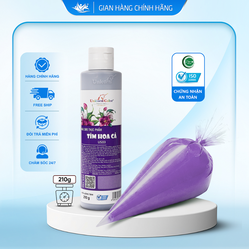 Màu Siro Thực Phẩm Tím Hoa Cà Unicorn Color, Màu Làm Bánh Không Đắng Chai 210g - Unicorn Color 210g
