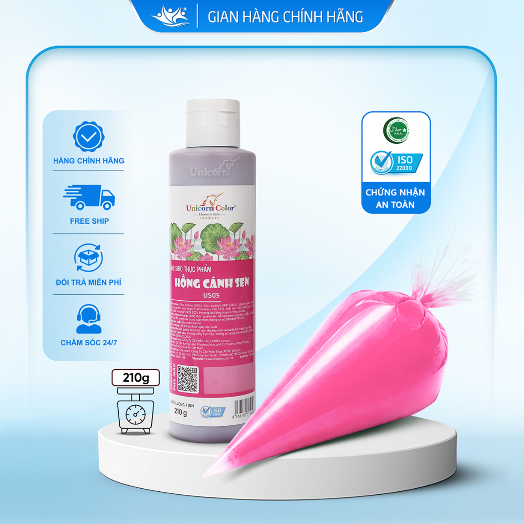 Màu Siro Thực Phẩm Hồng Cánh Sen Unicorn Color, Màu Làm Bánh Không Đắng 210g - Unicorn Color 210g