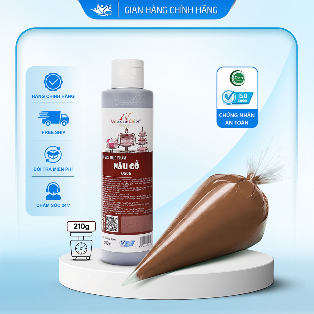 Màu Siro Thực Phẩm Nâu Gỗ Unicorn Color, Màu Làm Bánh Không Đắng Chai 210g - Unicorn Color 210g