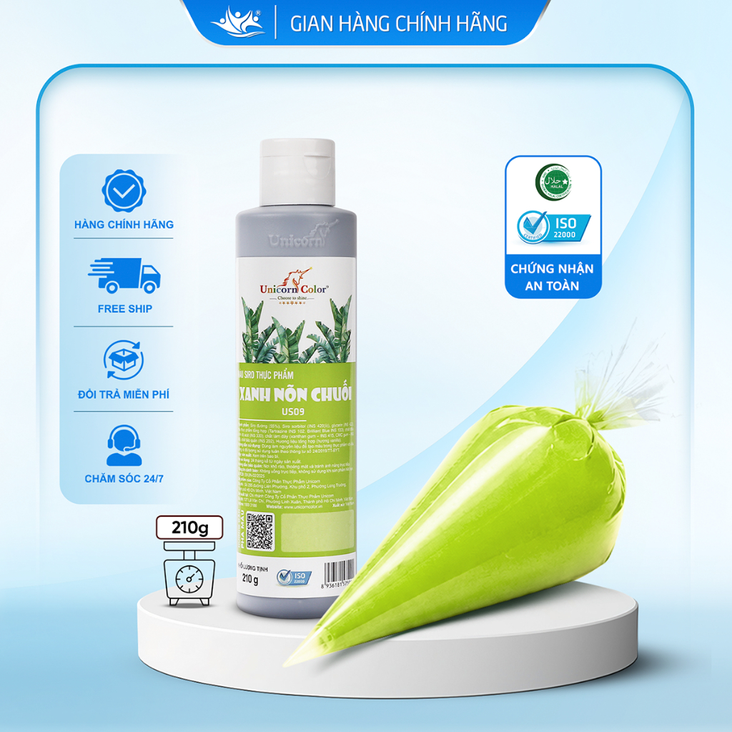 Màu Siro Thực Phẩm Xanh Nõn Chuối Unicorn Color, Màu Làm Bánh Không Đắng 210g - Unicorn Color 210g