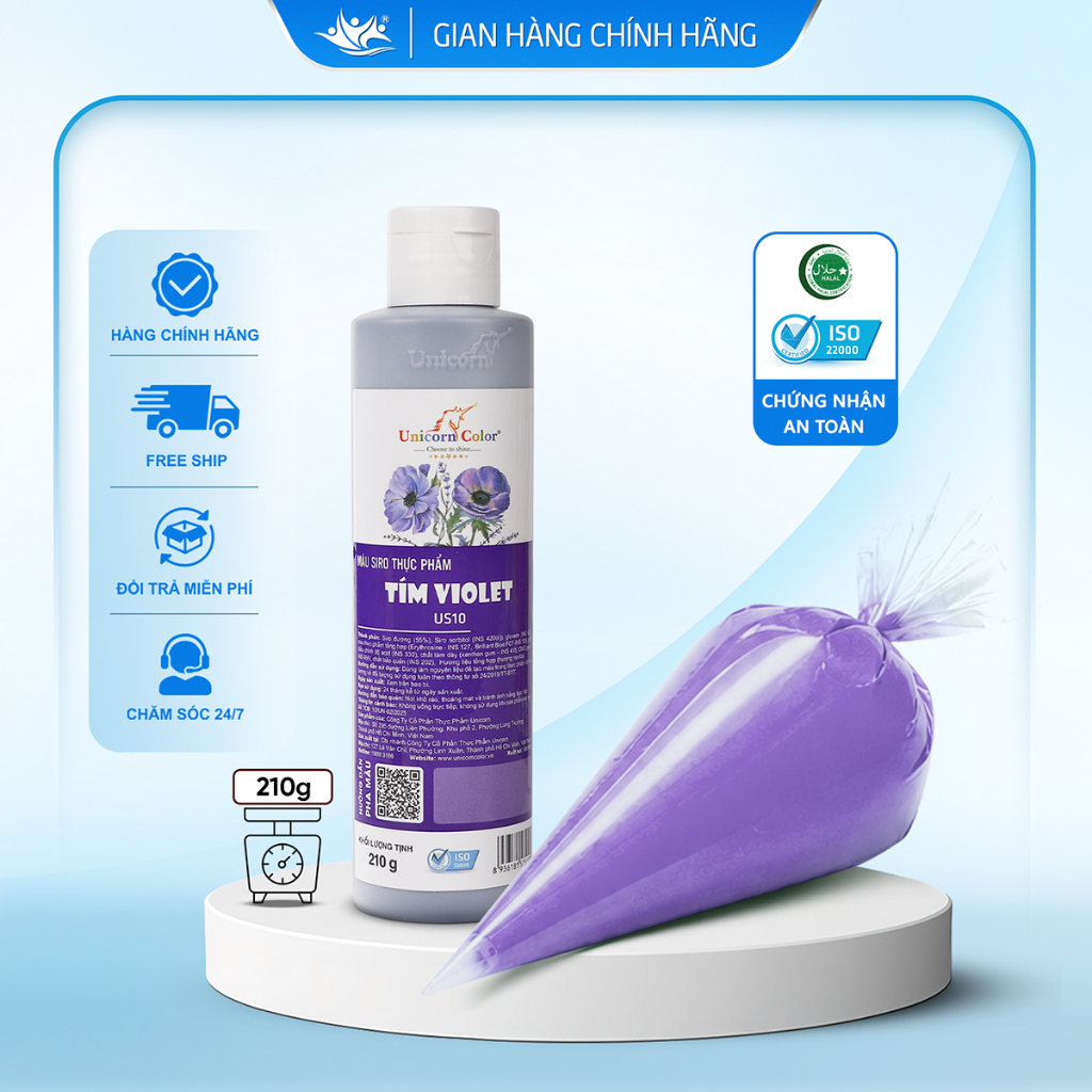 Màu Siro Thực Phẩm Tím Violet Unicorn Color, Màu Làm Bánh Không Đắng Chai 210g - Unicorn Color 210g
