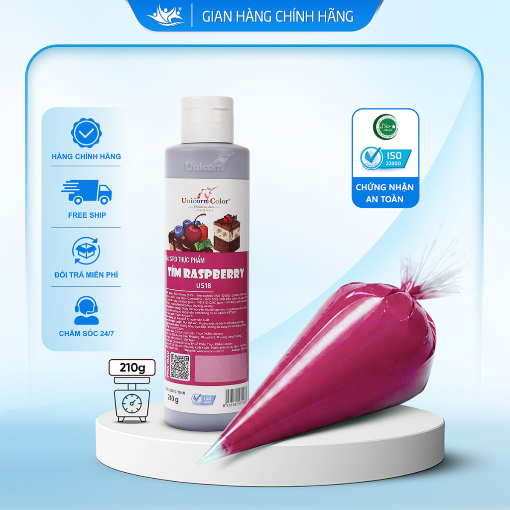 Màu Siro Thực Phẩm Tím Rasperry Unicorn Color, Màu Làm Bánh Không Đắng 210g - Unicorn Color 210g
