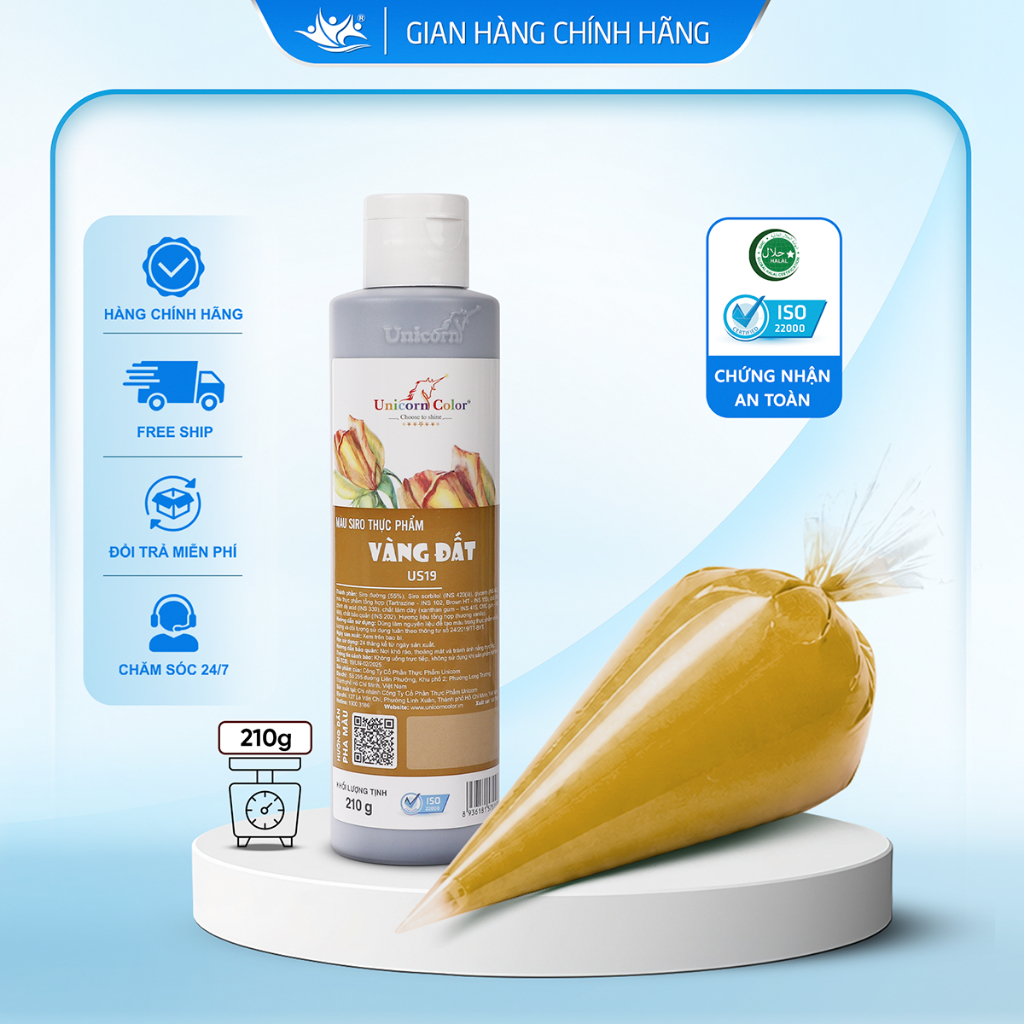 Màu Siro Thực Phẩm Vàng Đất Unicorn Color, Màu Làm Bánh Không Đắng Chai 210g - Unicorn Color 210g