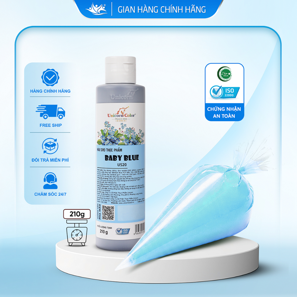 Màu Siro Thực Phẩm Xanh Baby Blue Unicorn Color, Màu Làm Bánh Không Đắng 210g - Unicorn Color 210g