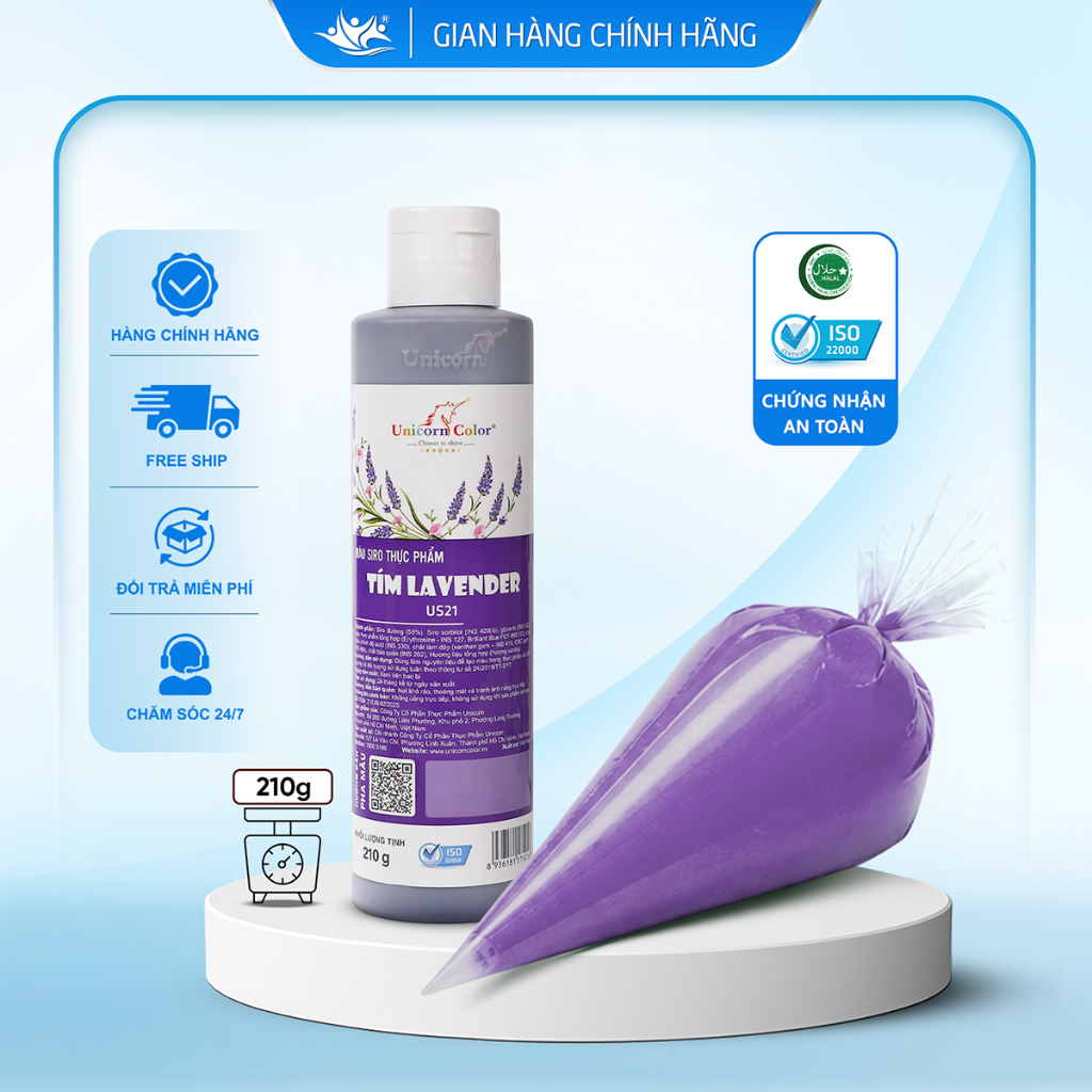 Màu Siro Thực Phẩm Tím Lavender Unicorn Color, Màu Làm Bánh Không Đắng 210g - Unicorn Color 210g