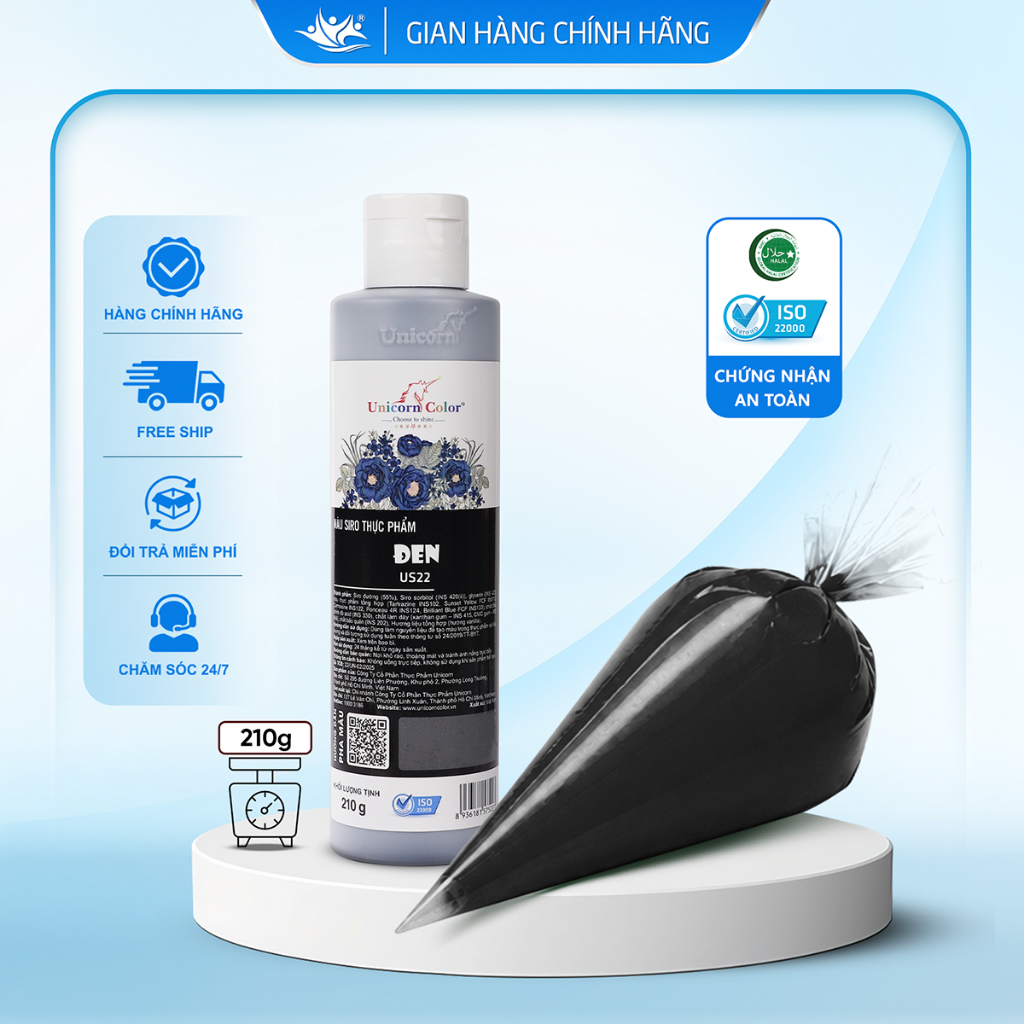 Màu Siro Thực Phẩm Đen Unicorn Color, Màu Làm Bánh Không Đắng Chai 210g - Unicorn Color 210g