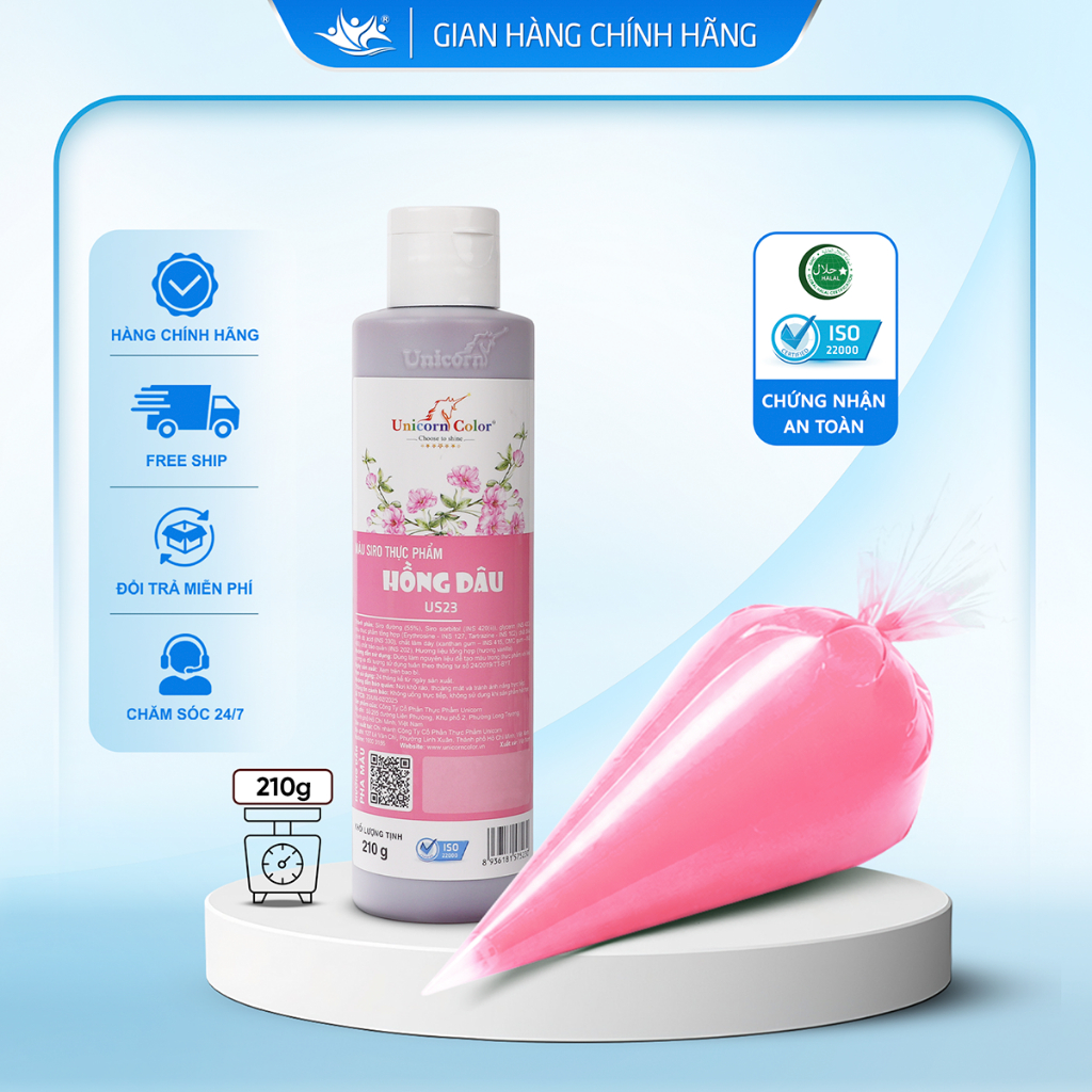 Màu Siro Thực Phẩm Hồng Dâu Unicorn Color, Màu Làm Bánh Không Đắng Chai 210g - Unicorn Color 210g