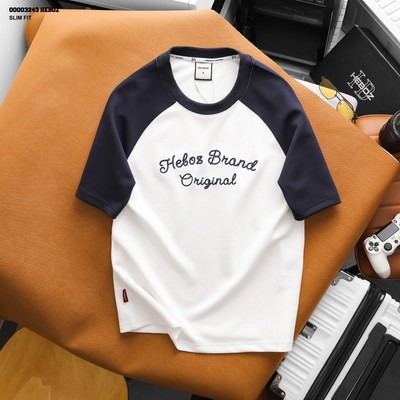 Áo thun nam HEBOZ raglan thêu 3M cotton pha poly mềm mịn dày dặn hạn chế nhăn  - 00003243
