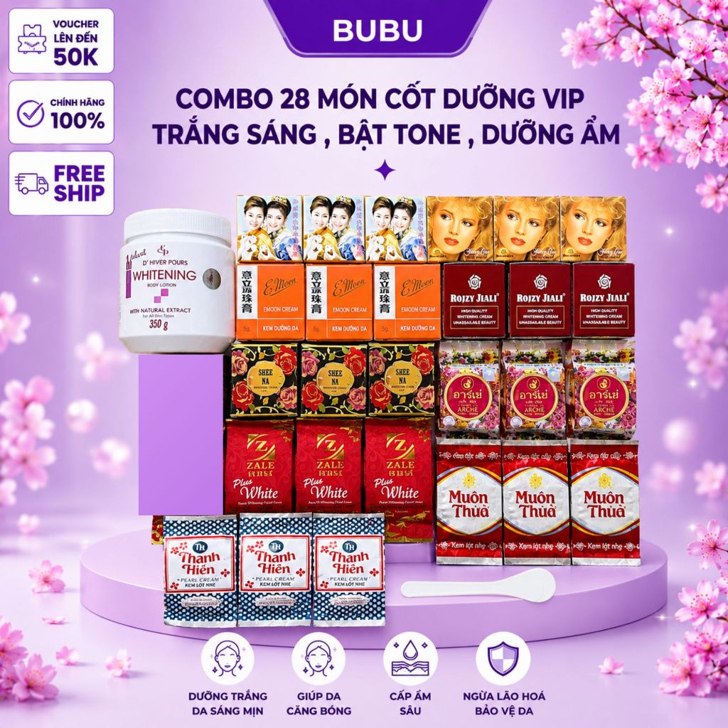 Combo 28 món cốt dưỡng vip   trắng sáng , bật tone , dưỡng ẩm Chăm Sóc Da Toàn Thân