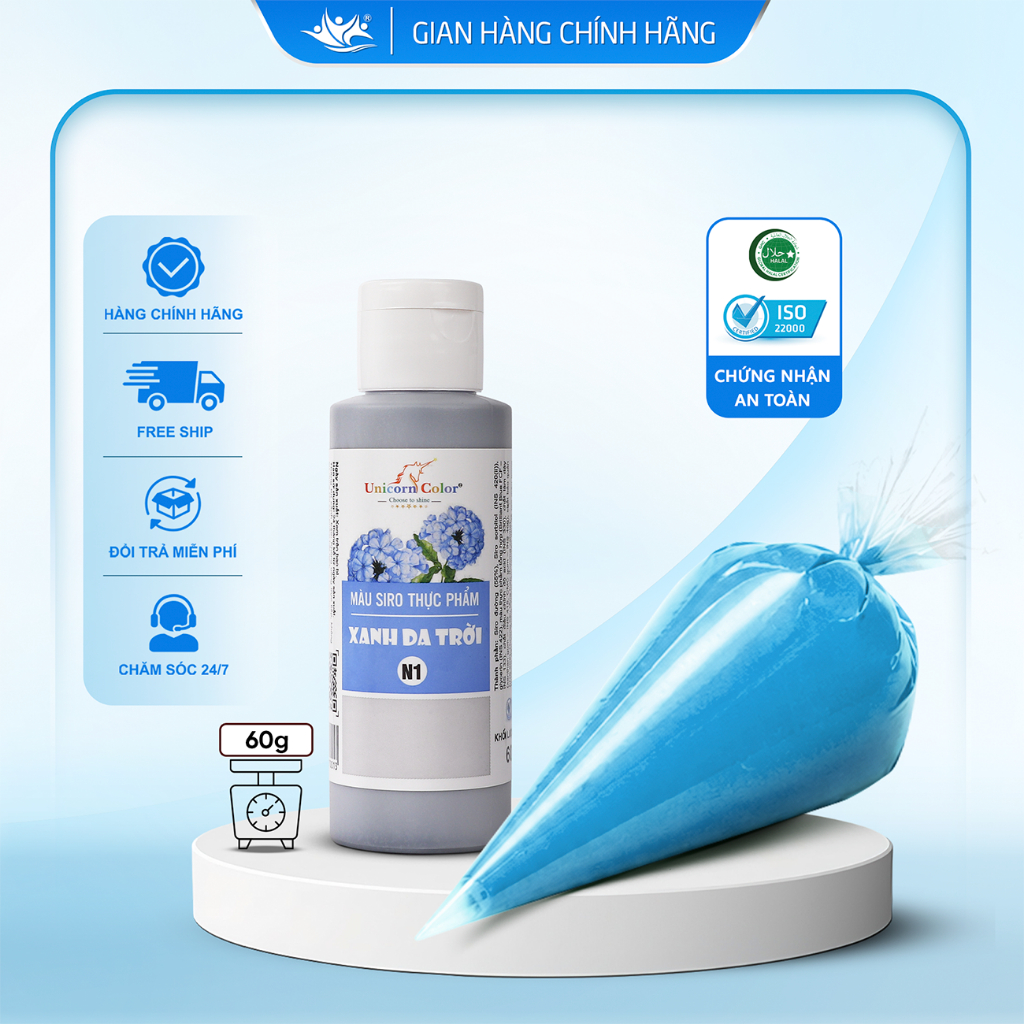 Màu Siro Thực Phẩm Xanh Da Trời Unicorn Color, Màu Làm Bánh Không Đắng Chai 60g - Unicorn Color 60g