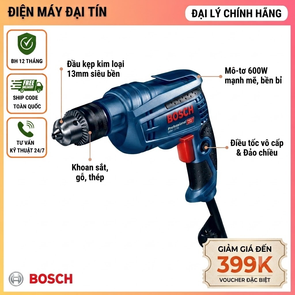 Máy khoan điện Bosch GBM 13 RE 600W (chính hãng)