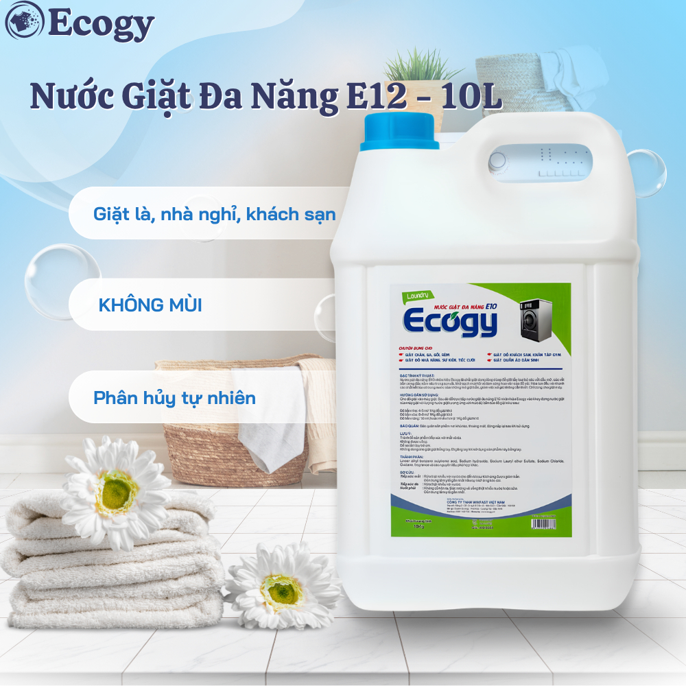 [ Nước Giặt Đa Năng Ecogy ] Nước giặt E12 Ecogy 10kg không mùi chuyên dụng khử mùi hôi, giặt chăn, g