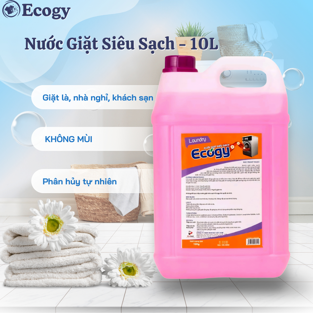 [ Nước Giặt Siêu Sạch Ecogy ] Nước giặt siêu sạch Ecogy 10kg không mùi chuyên dụng cho giặt là, nhà 