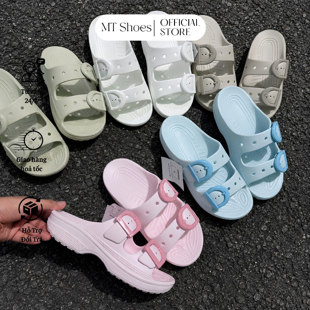 Dép Nữ 2 Quai Ngang Khuy Cài Saturday Màu Pastel Tiểu Thư Chất Xốp Đúc Mềm Nhẹ MT Shoes DN120