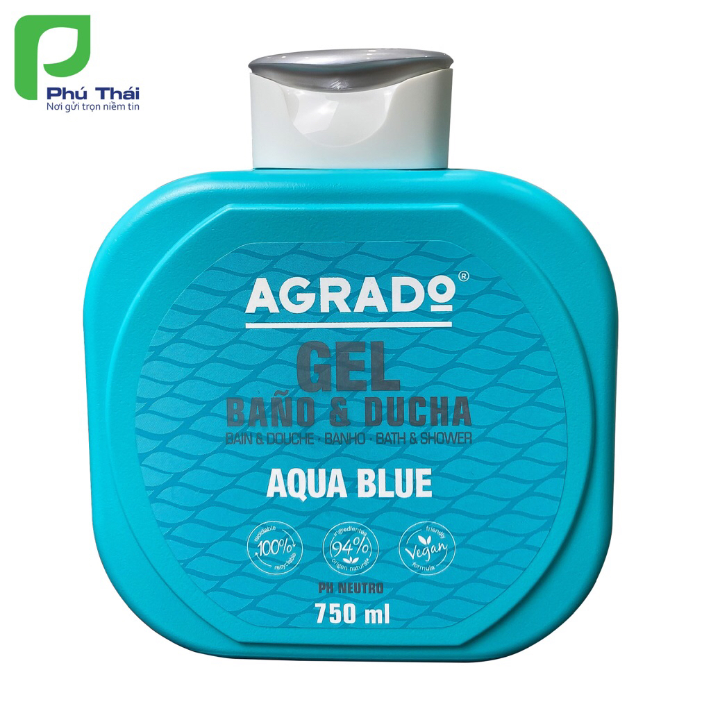 Sữa tắm Agrado Aqua Blue (Chai 750ml) - Hương thơm của hoa jazmin và táo trên nền hổ phách và tuyết 